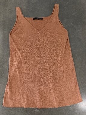 Peruvian Connection pima cotton silk knit tank top S small v-neck orange Peru